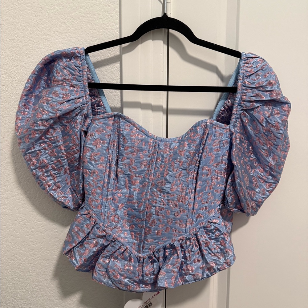 Buddy Love Blue and Pink Floral Puff Sleeve Blouse
